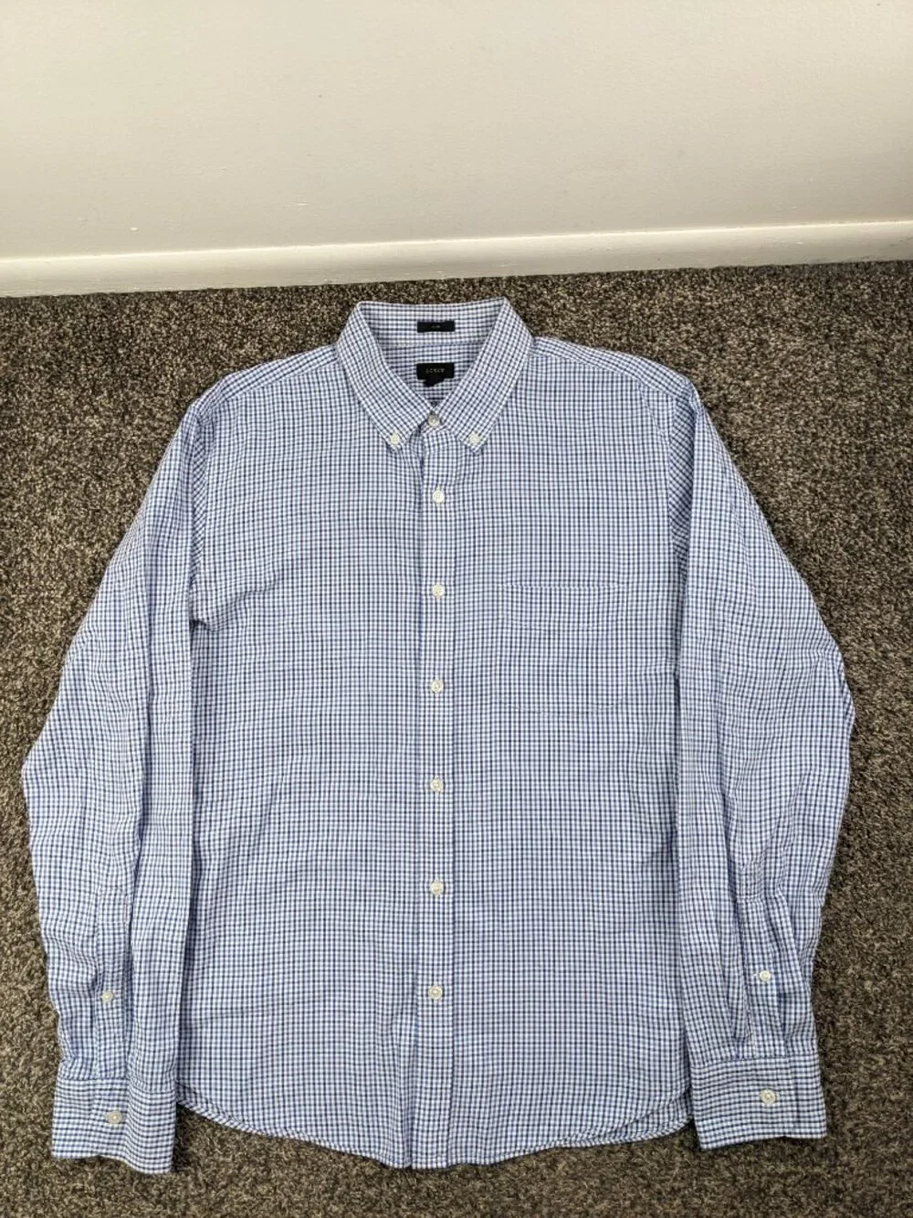 J Crew Shirt Seersucker Gingham Checked L/S Button Down Blue Mens Large Slim Fit